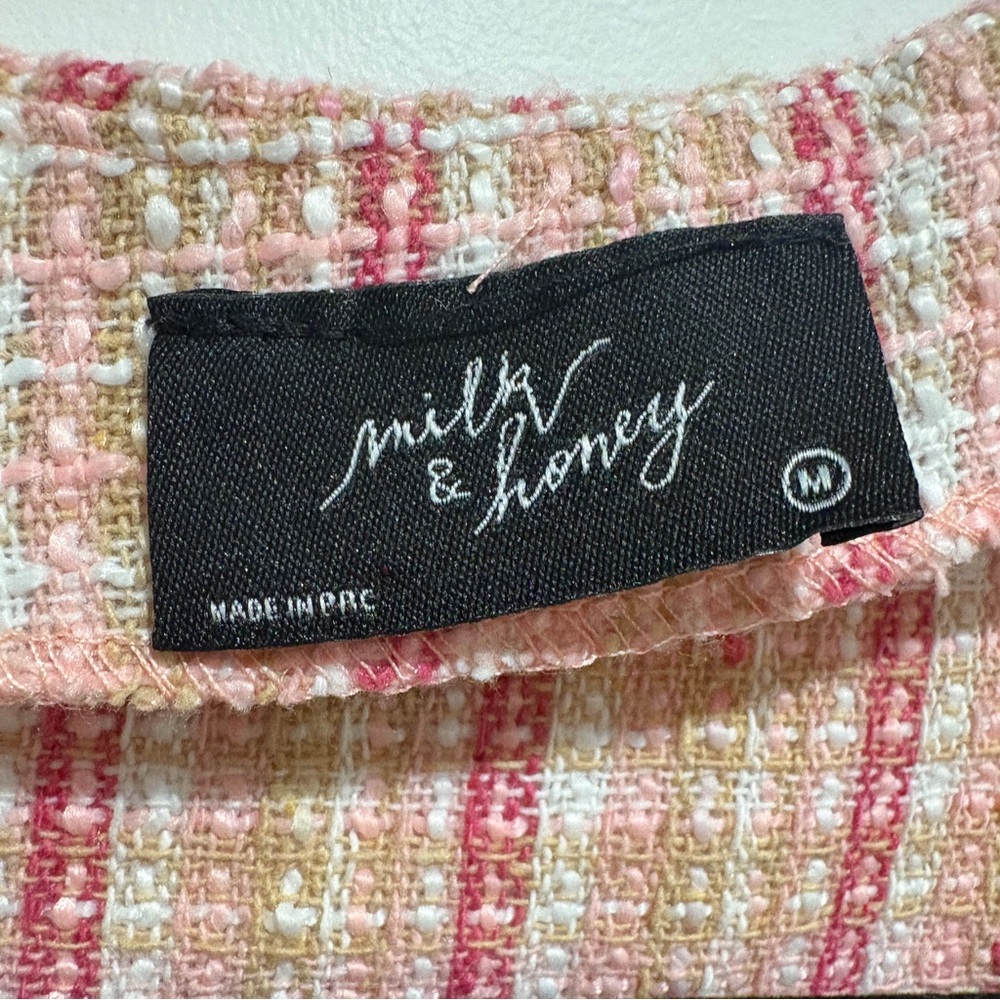 Milk and Honey Pink Tweed Crop Top Women's Skirt Set - Picture 7 of 7